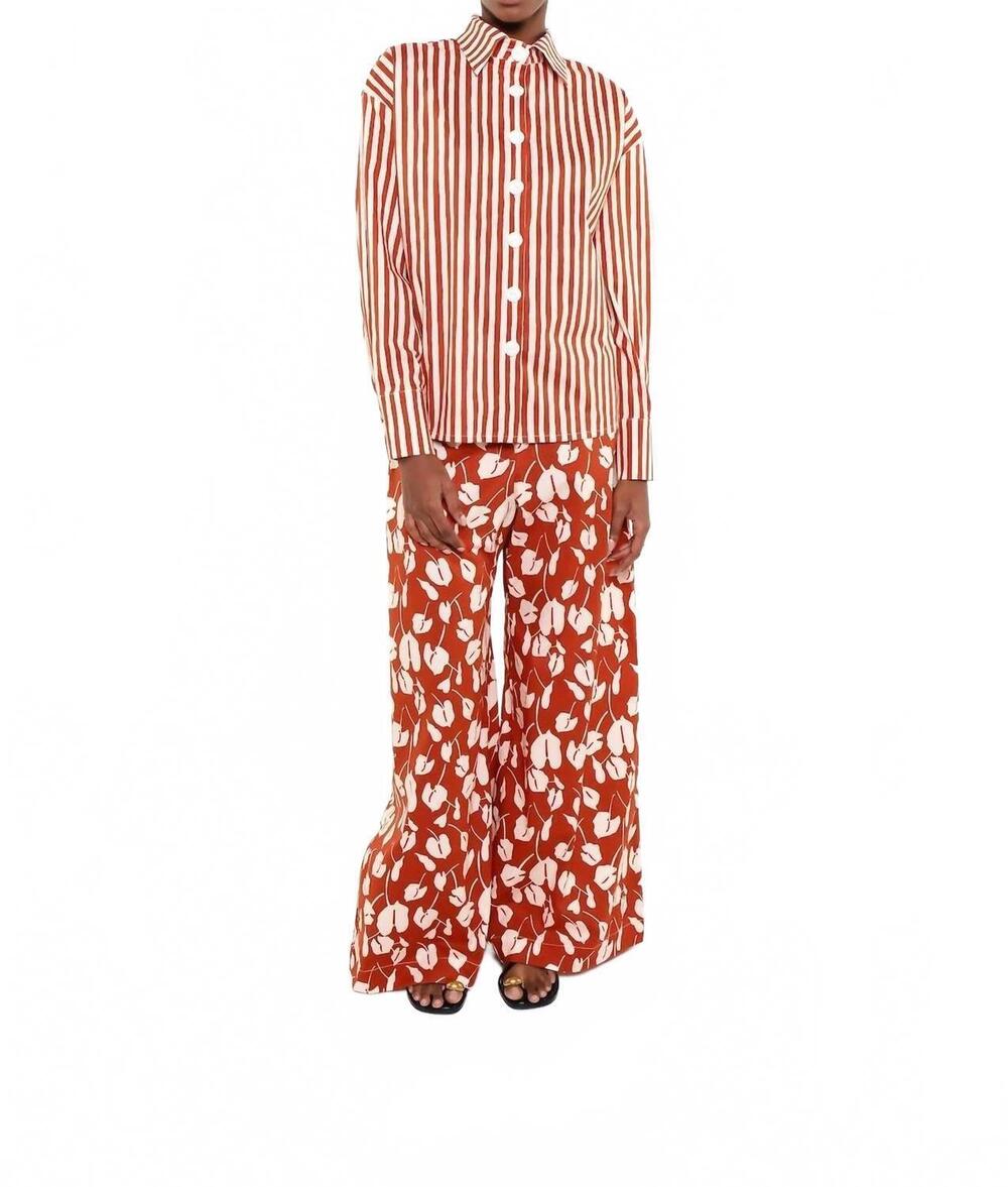 NEW THE LULO PROJECT the ceremony long sleeve shirt in heritage stripes maxi red